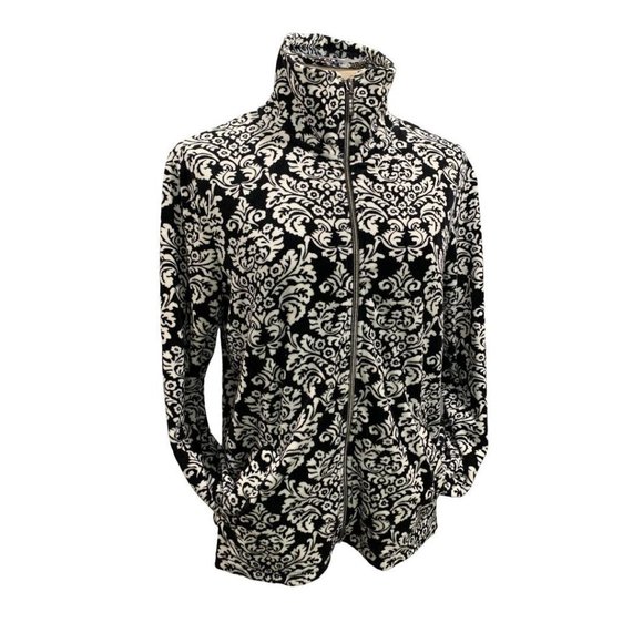 Large Onque Casuals Women's Y2K Velour Zip Up Jacket Ornate Pattern - Picture 1 of 9